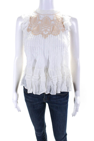 Free People Women's Round Neck Ruffle Sleeveless Blouse Ivory Size S