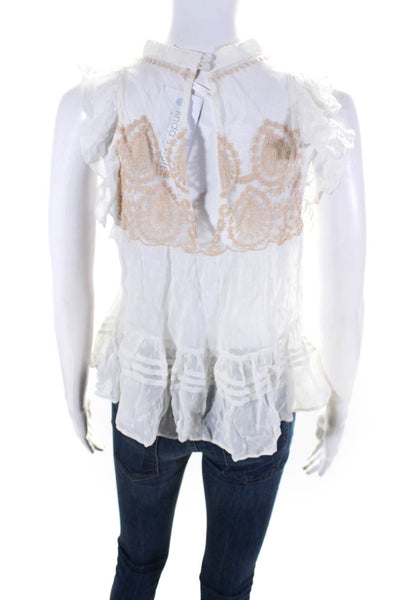 Free People Women's Round Neck Ruffle Sleeveless Blouse Ivory Size S