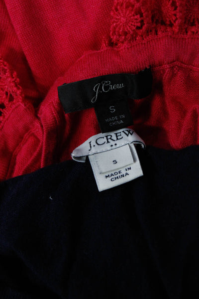 J Crew Women's Ruffle Neck Long Sleeves Sweater Red Blue Size S Lot 2