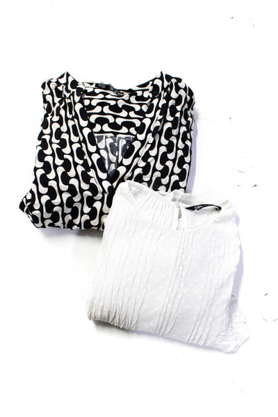 Zara Womens Long Sleeve Ruffled Printed Shirts White Black Size Small Lot 2