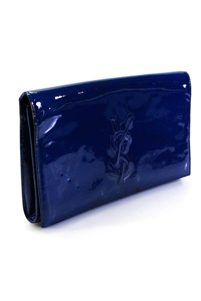 Yves Saint Laurent Womens YSL Logo Belle De Jour Patent Leather Clutch Handbag N