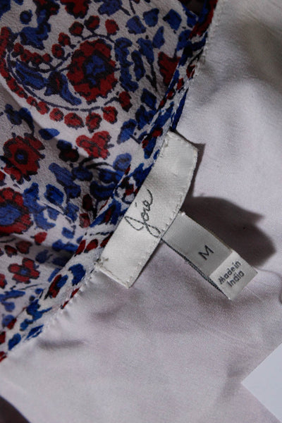 Joie Women's Off Shoulder Floral Print Silk Blouse Red Blue Size M