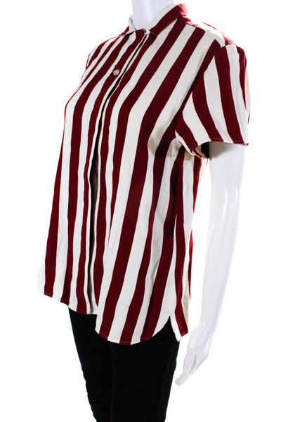 RED Valentino Women's Short Sleeve Button Down Striped Shirt Red White Size 38