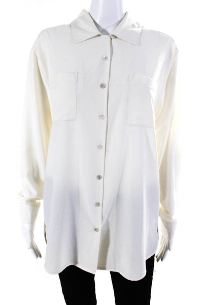 Sharis Womens Collared Sheer Long Sleeved Button Down Shirt Blouse White Size S