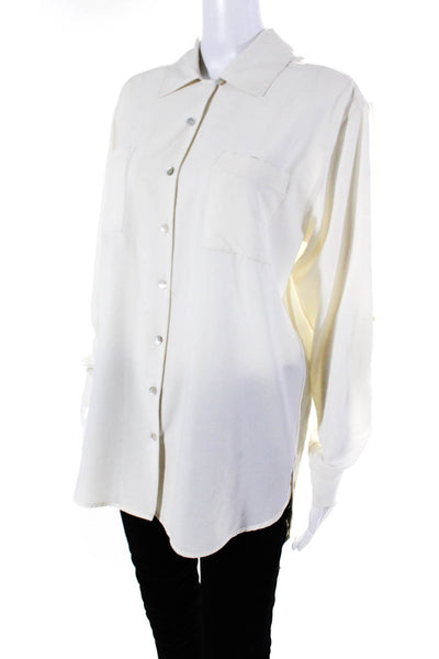 Sharis Womens Collared Sheer Long Sleeved Button Down Shirt Blouse White Size S