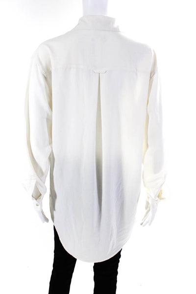 Sharis Womens Collared Sheer Long Sleeved Button Down Shirt Blouse White Size S