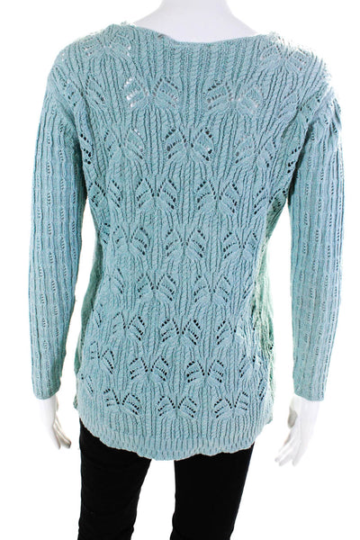 Nic + Zoe Women's Long Sleeve Open Knit V-Neck Knit Blouse Blue Size S