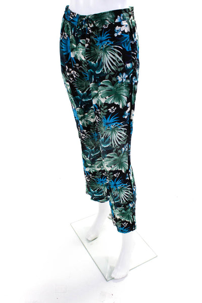 Gerard Darel Womens Floral Drawstring Straight Pants Green Blue Black Size 40