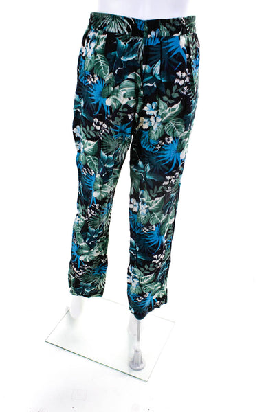 Gerard Darel Womens Floral Drawstring Straight Pants Green Blue Black Size 40