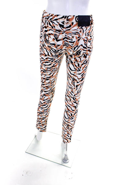 Roberto Cavalli Womens Zebra Print Skinny Jeans Pants White Black Tan Size 40