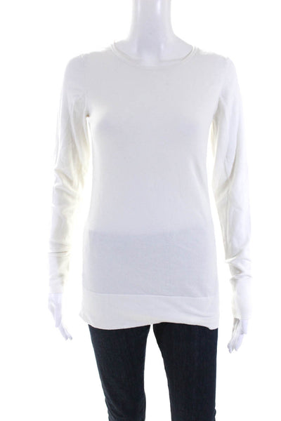 Minnie Rose Women's Round Neck Long Sleeves Blouse Ivory Size M