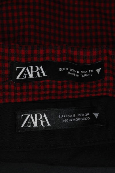 Zara Womens Cotton Woven Gingham Solid Wrap Mini Skorts Black Red Size S Lot 2