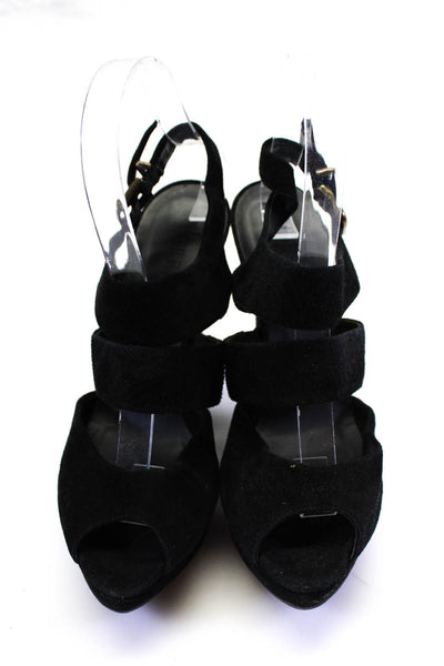 J Crew Womens Suede Platform Slingbacks Sandal Heels Black Size 7.5