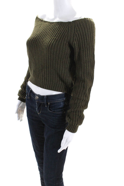Seek The Label Womens Off The Shoulder Long Sleeved Knit Sweater Green Size S