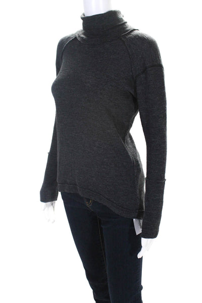 We The Free Womens Knit Long Sleeve Split Back Turtleneck Shirt Black Size XS