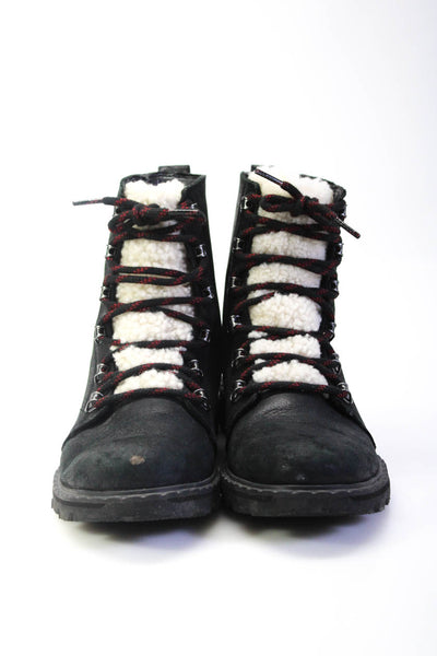 Sorel Women's Leather Waterproof Sherpa Lace Up Boots Black Size 9.5