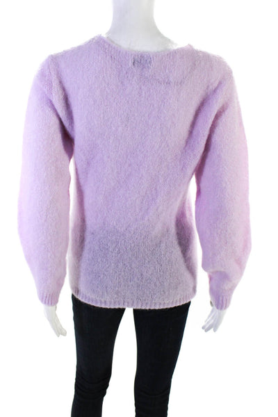 Bianco & Blu Womens Crochet Round Neck Long Sleeve Sweater Lilac Purple Size S