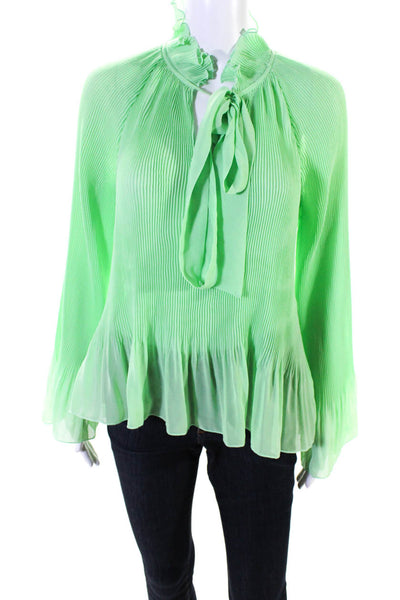 10 Crosby Derek Lam Womens Accordion Pleat Key Hole Neck Blouse Mint Green Size