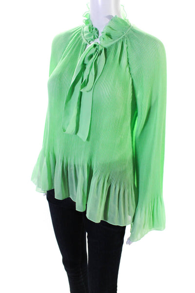 10 Crosby Derek Lam Womens Accordion Pleat Key Hole Neck Blouse Mint Green Size