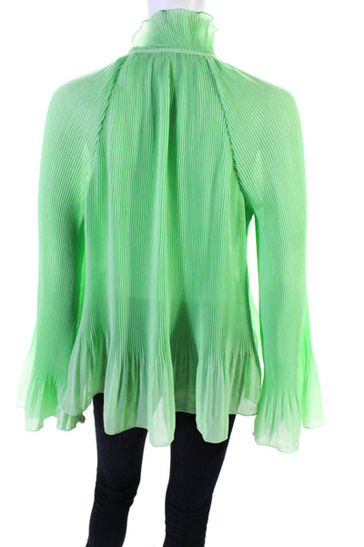 10 Crosby Derek Lam Womens Accordion Pleat Key Hole Neck Blouse Mint Green Size