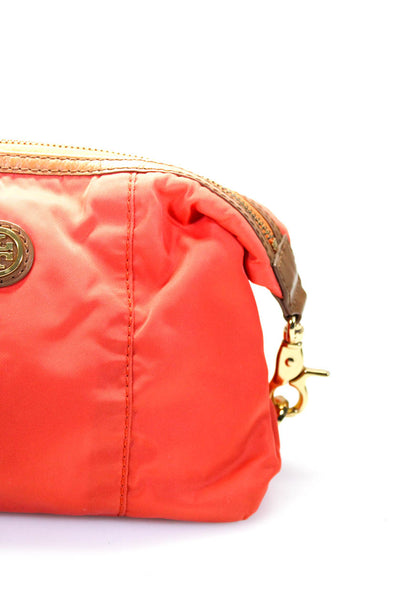 Tory Burch Womens Leather Trim Gold Tone Clutch Handbag Orange Brown
