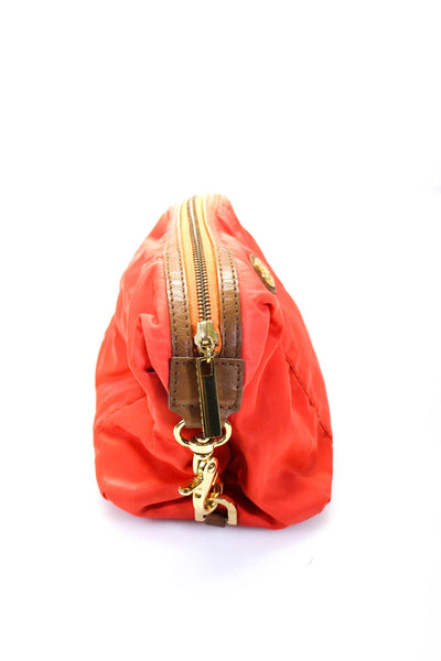 Tory Burch Womens Leather Trim Gold Tone Clutch Handbag Orange Brown