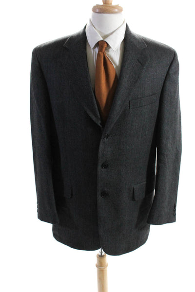 Andrew Fezza Mens Lamb Wool Long Sleeve Three-Button Blazer Jacket Gray Size 44