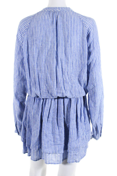 Rails Womens Striped Long Sleeved Buttoned Blouson Shirt Dress Blue White Size L