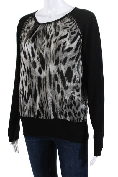 BASLER Womens Cheetah Print Long Sleeved Round Neck Blouse Gray Black Size 38