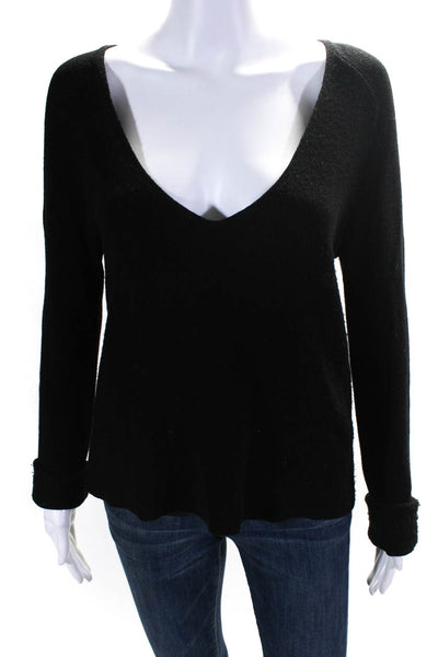 ALC Women's V Neck Wool Blend Pullover Sweater Black Size M