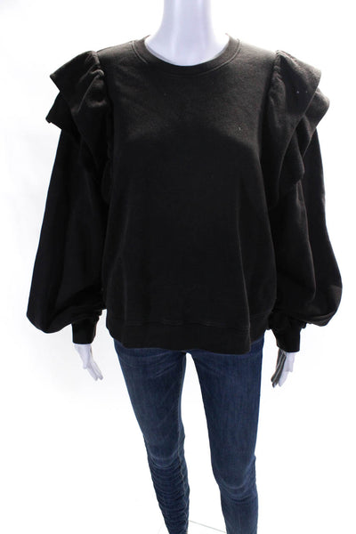 Pistola Women's Ruffle Sleeve Crewneck Pullover Sweatshirt Black Size L