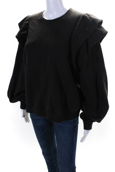 Pistola Women's Ruffle Sleeve Crewneck Pullover Sweatshirt Black Size L