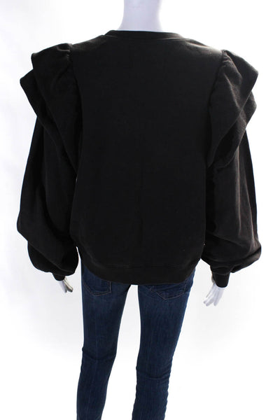 Pistola Women's Ruffle Sleeve Crewneck Pullover Sweatshirt Black Size L