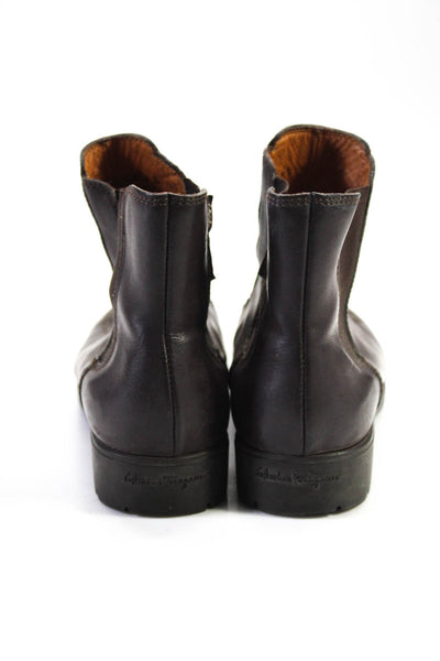 Salvatore Ferragamo Women's Leather Round Toe Chelsea Boots Brown Size 6.5