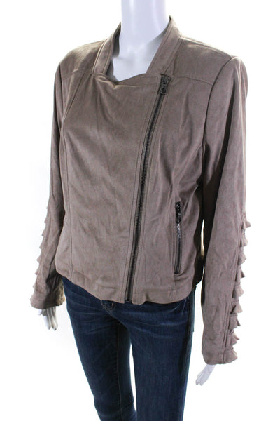 G by Giuliana Womens Long Sleeves Asymmetrical Ruffle Suede Brown Jacket Size 14