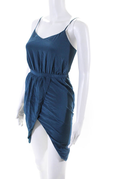 Madewell Womens Silk Spaghetti Strap High Waist Front Slit Dress Blue Size 4