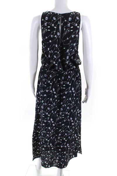 Ralph Lauren Womens Silk Floral Print Sleeveless Maxi Dress Blue Size Small