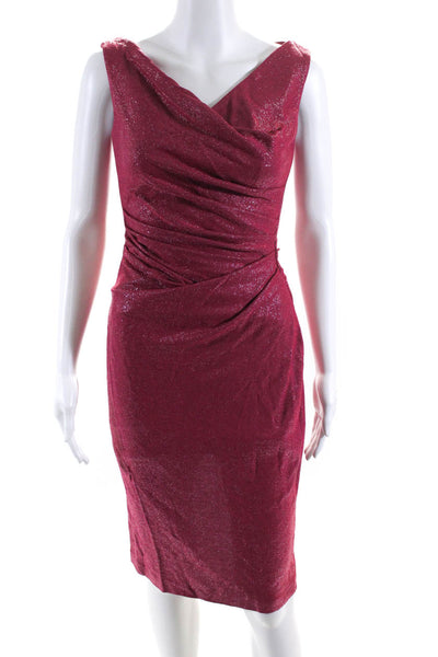 Talbot Runhof Womens V Neck Ruched Body Con Dress Pink Metallic Size 4