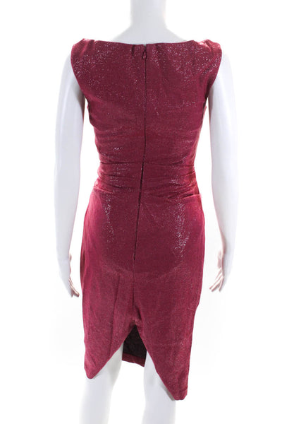Talbot Runhof Womens V Neck Ruched Body Con Dress Pink Metallic Size 4