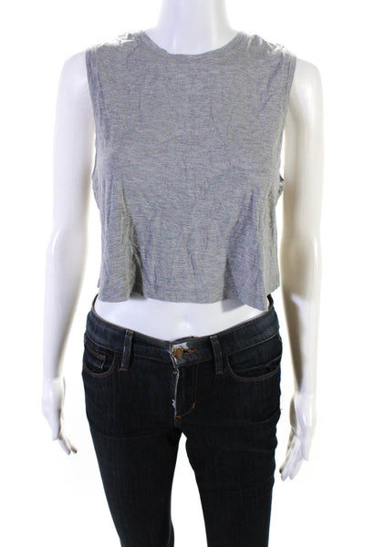 Splits59 Womens Round Neck Sleeveless Cropped Tank T-Shirt Top Gray Size Small