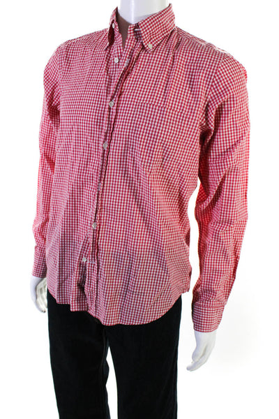 New Haven Mens Cotton Gingham Long Sleeve Collared Button-Down Shirt Red Size M