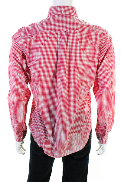 New Haven Mens Cotton Gingham Long Sleeve Collared Button-Down Shirt Red Size M