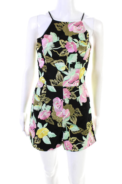 Dress the Population Womens Embroidered Floral Sleeveless Romper Black Size XS