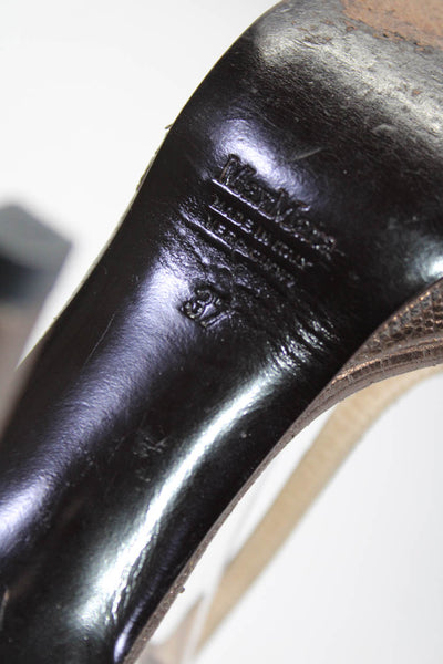 Max Mara Womens Leather Reptile Print T-Strap High Heels Brown Size 7US 27EU