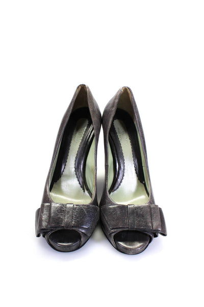 Sportmax Womens Leather Peep Toe Ruffled High Heel Pumps Gray Size 7US 37EU