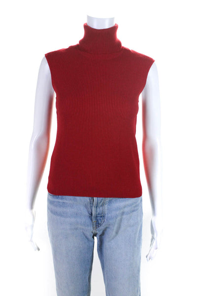 Escada Womens Wool Ribbed Sleeveless Turtleneck Pullover Top Red Size EUR36