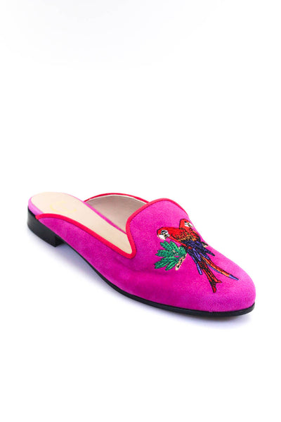 Claudia Triana Womens Suede Parrot Embroidered Low Heel Mules Pink Size 9.5B