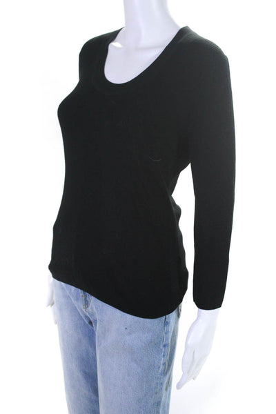 Theory Womens Wool Knit 3/4 Sleeve Ribbed Scoop Neck Shirt Top Black Size M