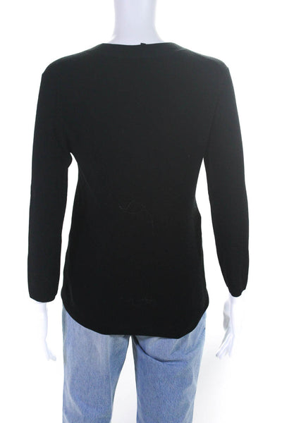 Theory Womens Wool Knit 3/4 Sleeve Ribbed Scoop Neck Shirt Top Black Size M