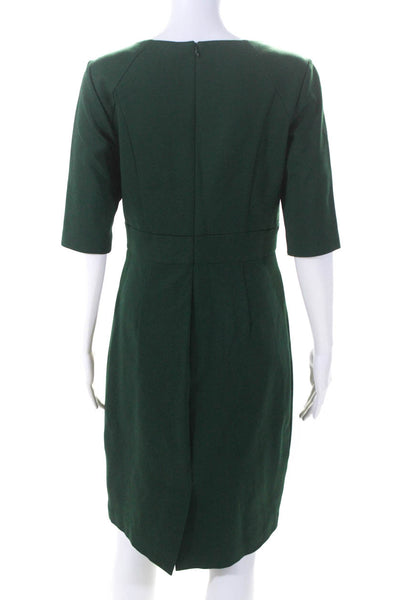 Trina Turk Womens Back Zip Half Sleeve Crew Neck Sheath Dress Green Size 6